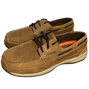 Rockport Steel toe safety work shoe | dress shoe | brown khaki boat shoes